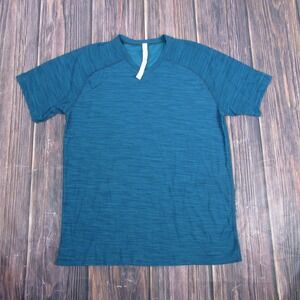 Lululemon Shirt Mens Large Blue Teal Metal Vent Tech V Neck Raglan Athletic